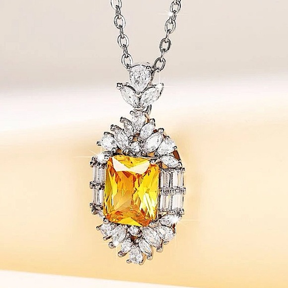 Canary Yellow 14K Diamond Citrine Pendant Charm Necklace Exquisite Luxury - Picture 11 of 14